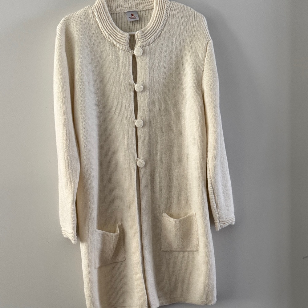 Cream Long Knit Cardigan with Buttons